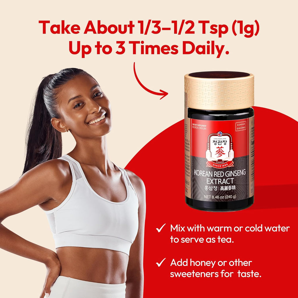 Korean Red Ginseng Extract Paste (Hong SAM JUNG) - Panax Ginseng Adaptogen Supplements - Energy Boost & Immune Support, Caffeine Free & Gluten Free (240g, 8.47 oz)