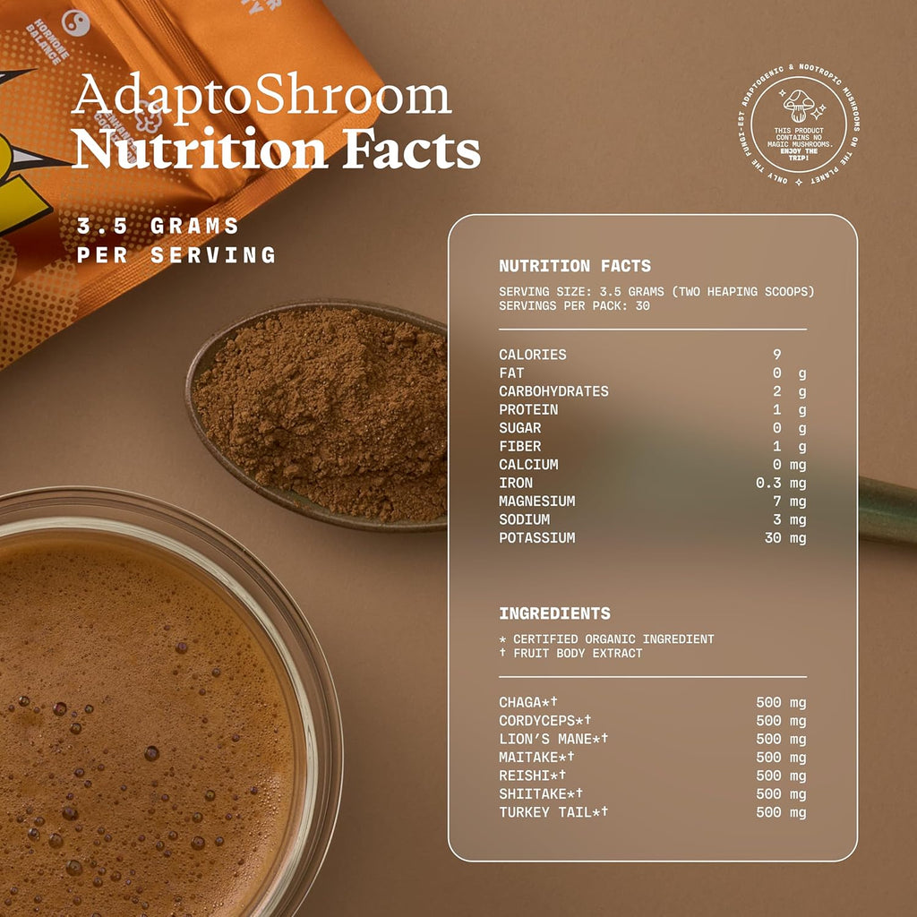 Ultra Life Sport - AdaptoShroom 7 Adpatogenic Mushrooms - USDA Organic Mushroom Supplement - Cordyceps, Lion’s Mane, Chaga, Turkey Tail, Maitake, Shiitake, & Reishi - Immunity Support Adaptogen Drink