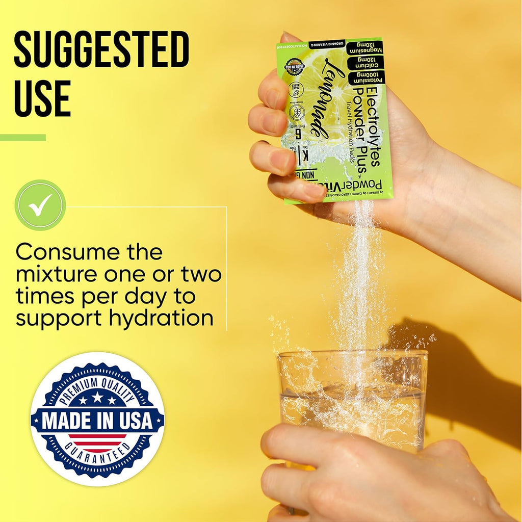PowderVitamin Electrolytes Powder Plus, Keto, Lemonade, Sugar Free, Pink Himalayan Salt, 1000mg Potassium, 120mg Calcium, 120mg Magnesium, Non-GMO, Zero Calories, (16 Hydration Packets)