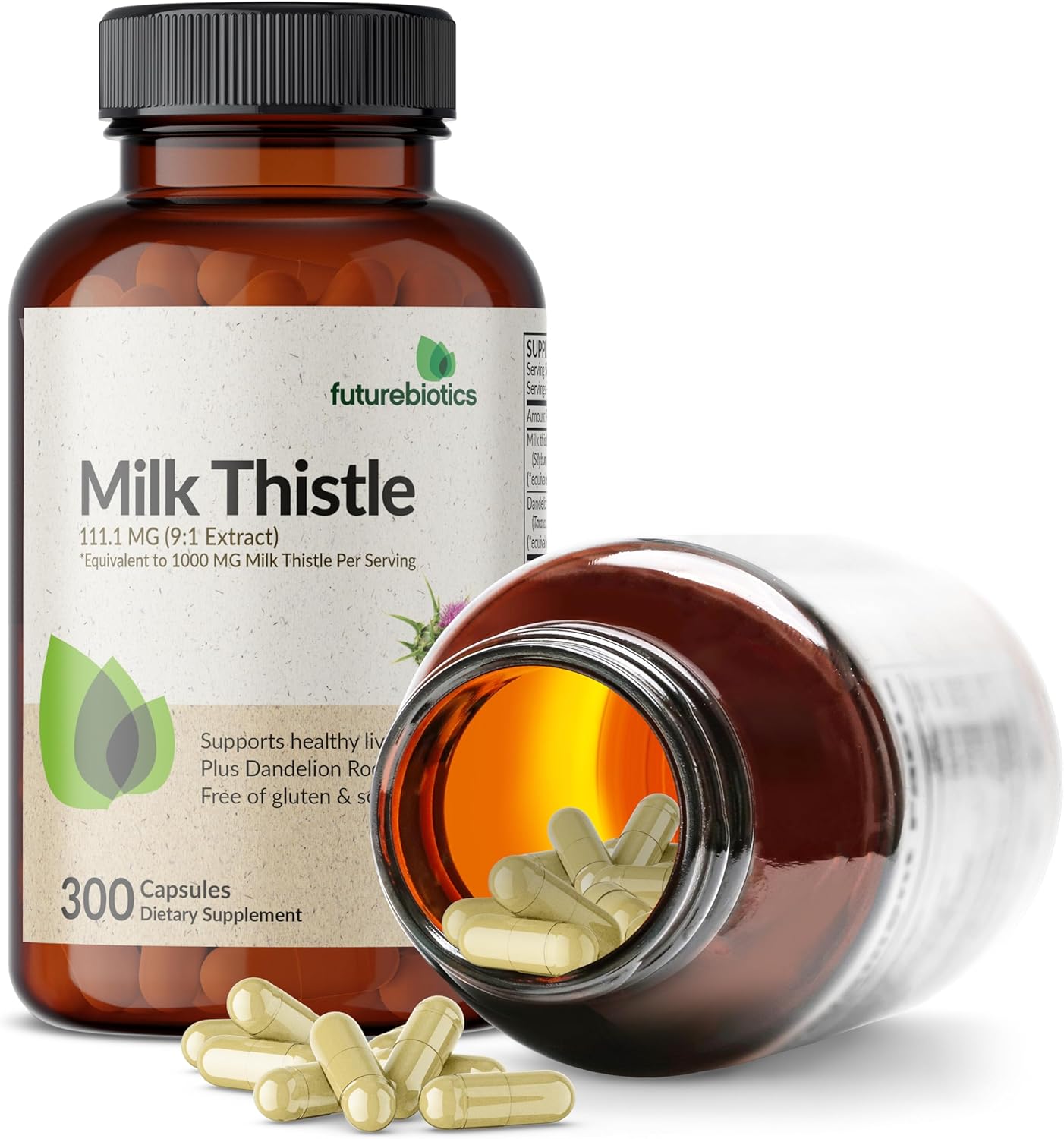 Futurebiotics Milk Thistle Silymarin Marianum & Dandelion Root Liver Health Support, Antioxidant Support, Detox, 300 Capsules
