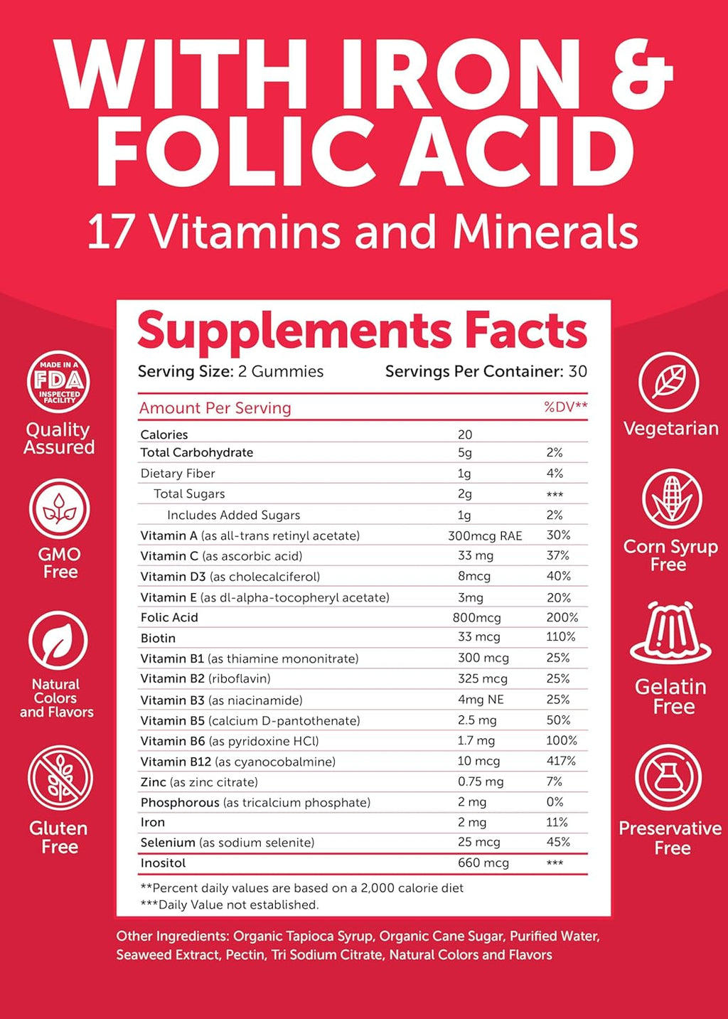 Lunakai USA Made Prenatal Vitamins with Iron & Folic Acid - Delicious Pregnancy Multivitamin Gummies for Women, 3 Pack