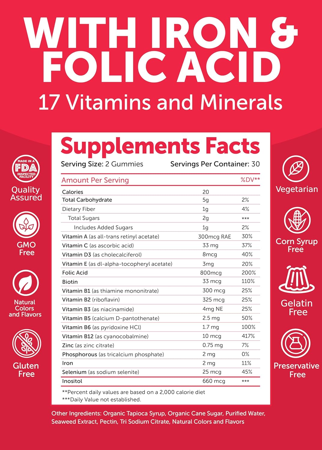 Lunakai USA Made Prenatal Vitamins with Iron & Folic Acid - Delicious Pregnancy Multivitamin Gummies for Women, 60 Count