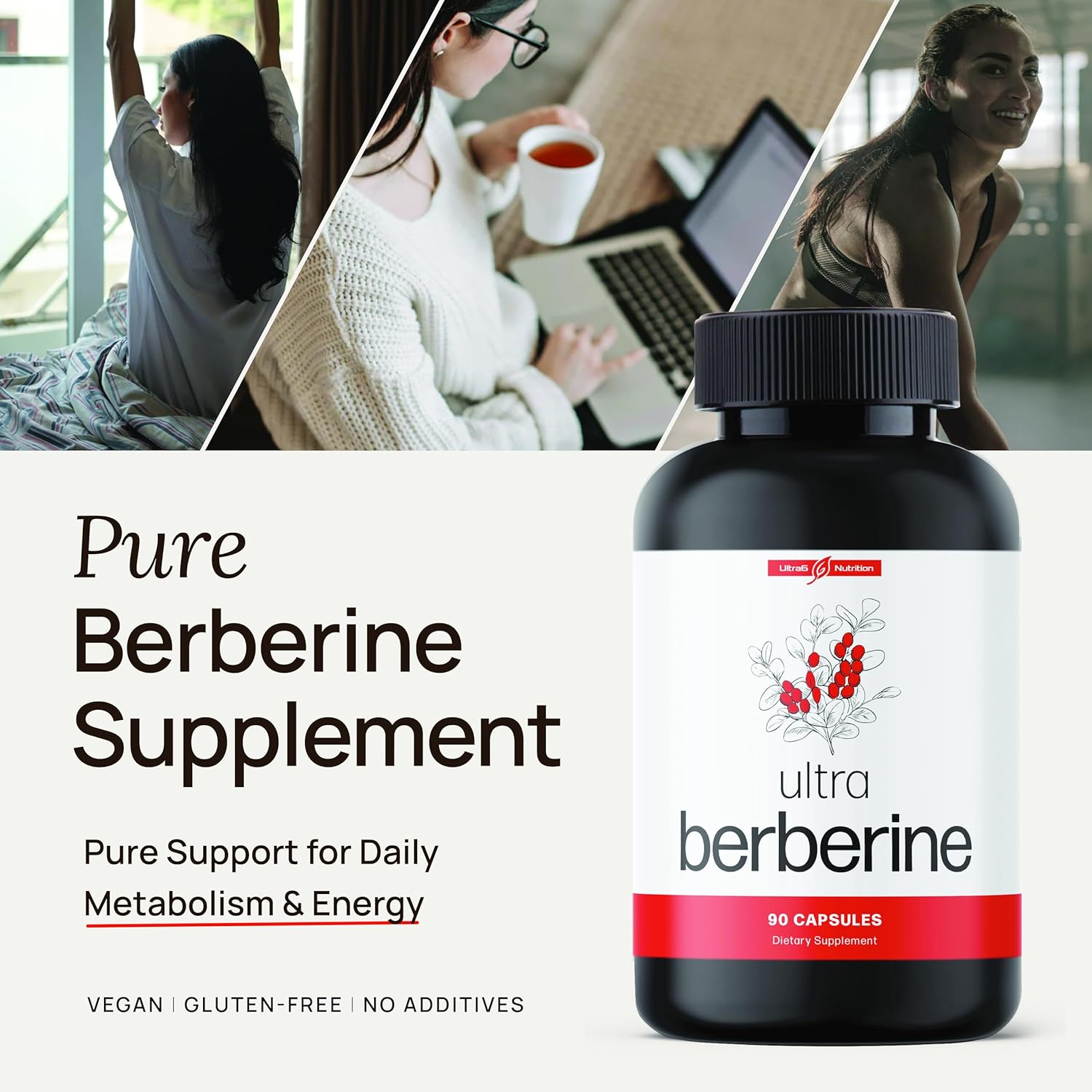 Ultra Berberine Supplement Capsules 600mg (1200mg to 1800mg Daily) – Pure Berberine HCL Supplement to Support Metabolism & Daily Vitality – Vegan, Gluten-Free Diet Supplements (90 Capsules)