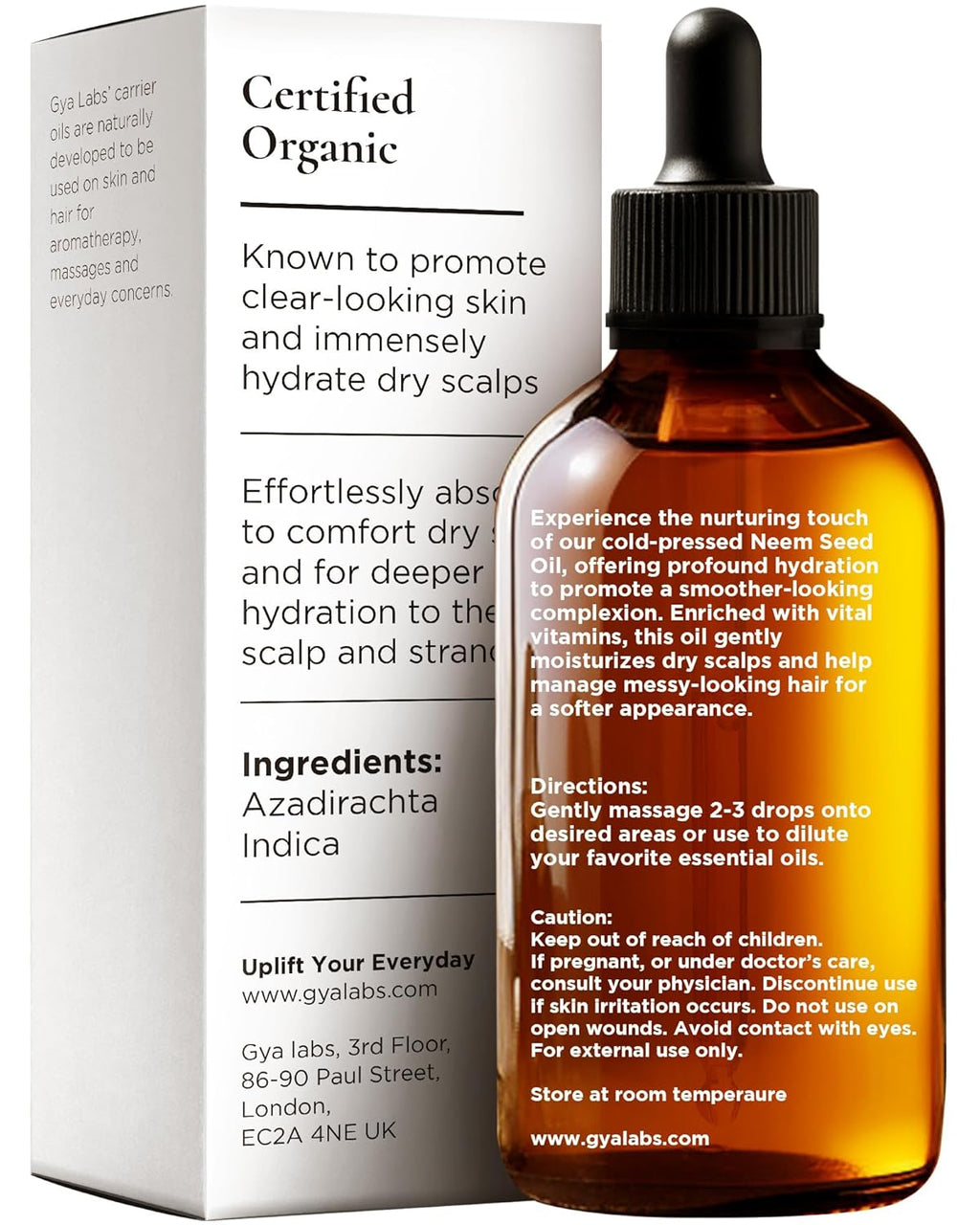 Gya Labs Organic Neem Oil for Skin - 100% Pure Natural Unrefined Neem Carrier Oil for Hair, Nails, Body Lotions, Spray & Shampoo - Soothing & Nourishing (3.4 Fl Oz)