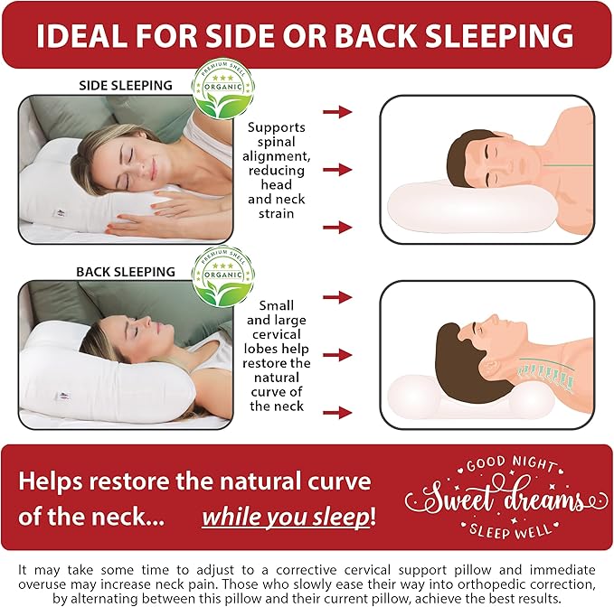 Core Products Tri-Core Natural Cervical Support Pillow for Neck Pain Organic Cotton Shell, Full Size, Gentle/Medium Firmness