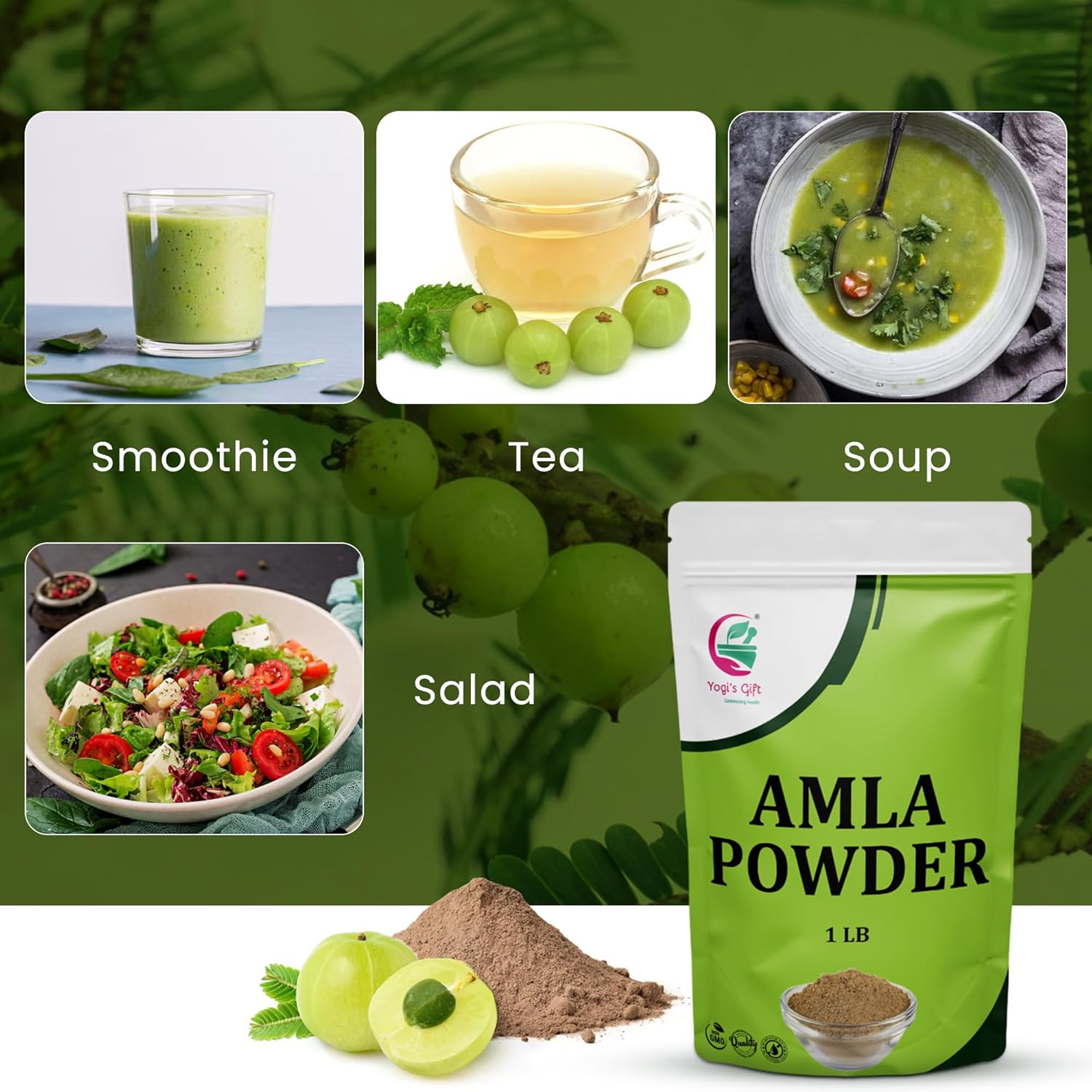 Amla Powder 1 LB, Finely Ground Raw Powder for Smoothies & Recipes, 100% Pure Indian Gooseberry powder, Resealable Bag for Freshness - By Yogi’s Gift®