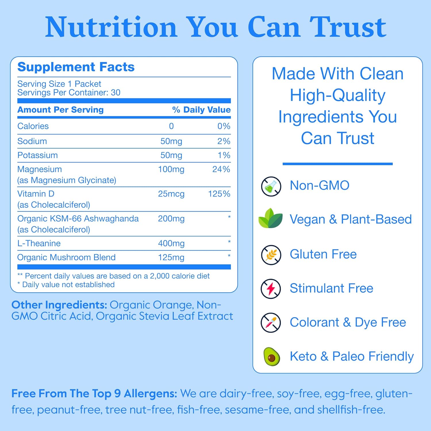 Nectar Calm Magnesium Glycinate Drink Mix - Sugar Free & Zero Calorie - with Organic Ashwagandha, Vitamin D, L-Theanine, Hydrating Electrolytes - Relax, Focus & Calm - Non-GMO (Orange 30 Sticks)
