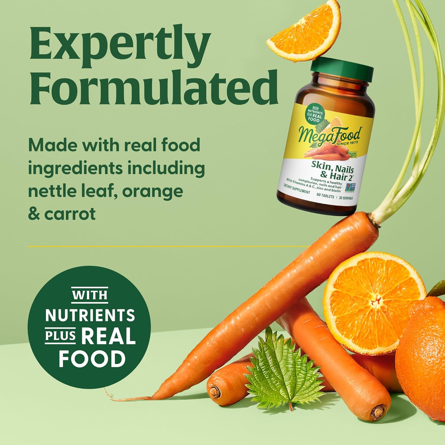 MegaFood Skin, Nails & Hair 2 - Vitamins For Women & Men - Biotin, Vitamin A, Vitamin C, Zinc, Vitamin B6, Vitamin E, Pantothenic Acid - Vegan - Made Without 9 Food Allergens - 90 Tabs (45 Servings)