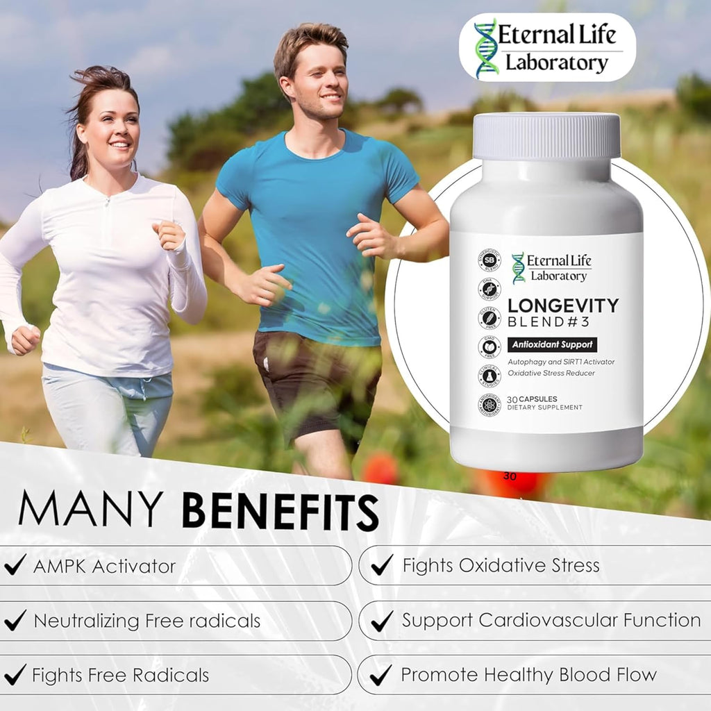 Longevity Blend #3 - Resveratrol 98% with Fisetin Pterostilbene Spermidine, Anti Aging, Oxidative Stress Reducer, Antioxidant Supplement, AMPK Activator