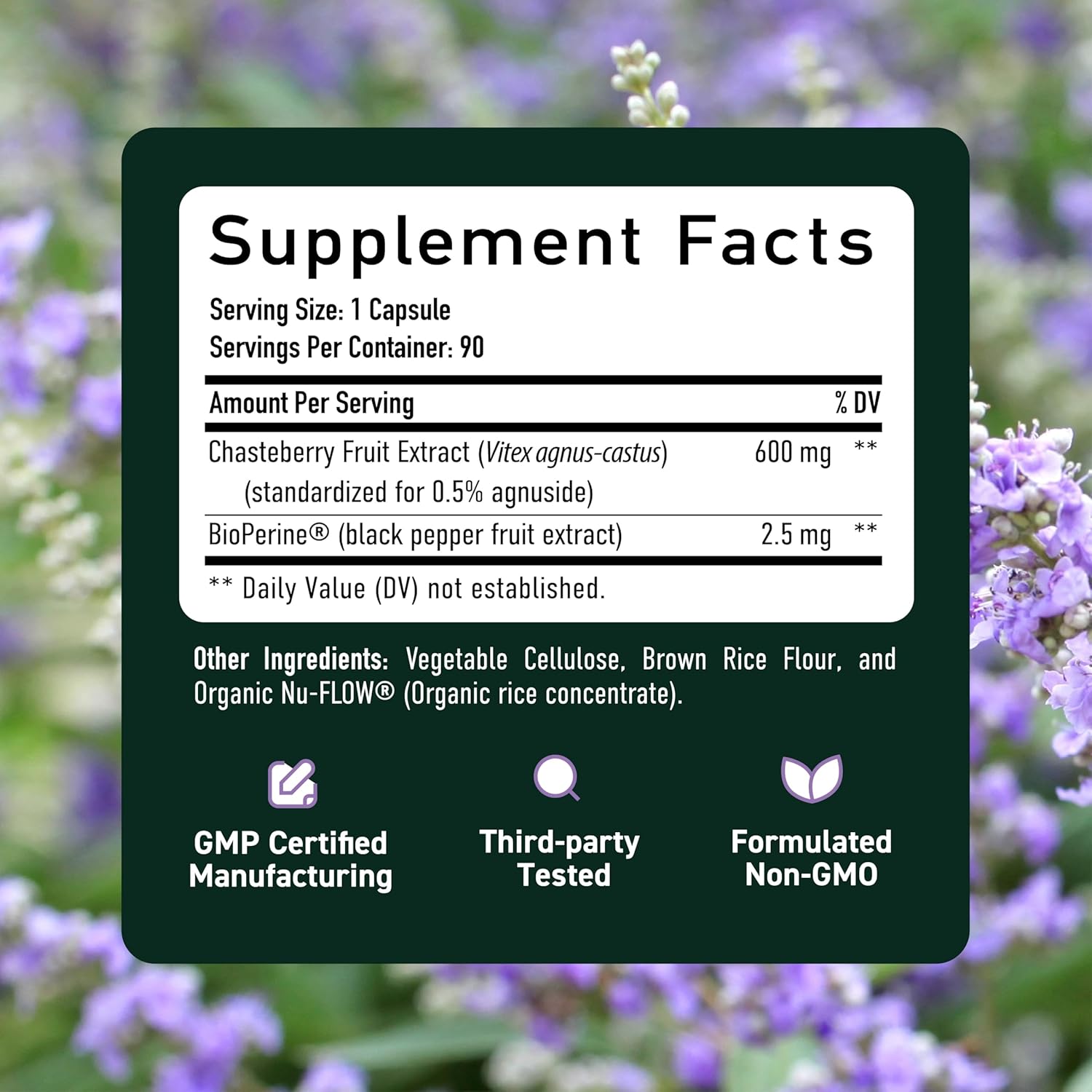 Vitex Chasteberry Supplement 600mg | Agnus Castus for Women's Hormone Balance, Menopause, Menstrual Regularity & Hormonal Acne* | Certified Gluten-Free, Vegetarian | 90 Capsules, 3-Month Supply