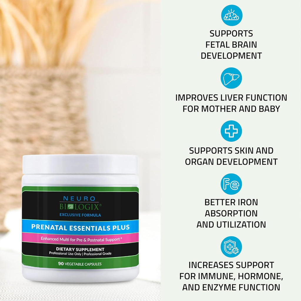 Neuro biologix Prenatal Essentials Plus, Pre and Post-Natal Vitamins for Women, Multivitamin with Iron and Methyl folate, Enhanced Methylation, 90 Capsules