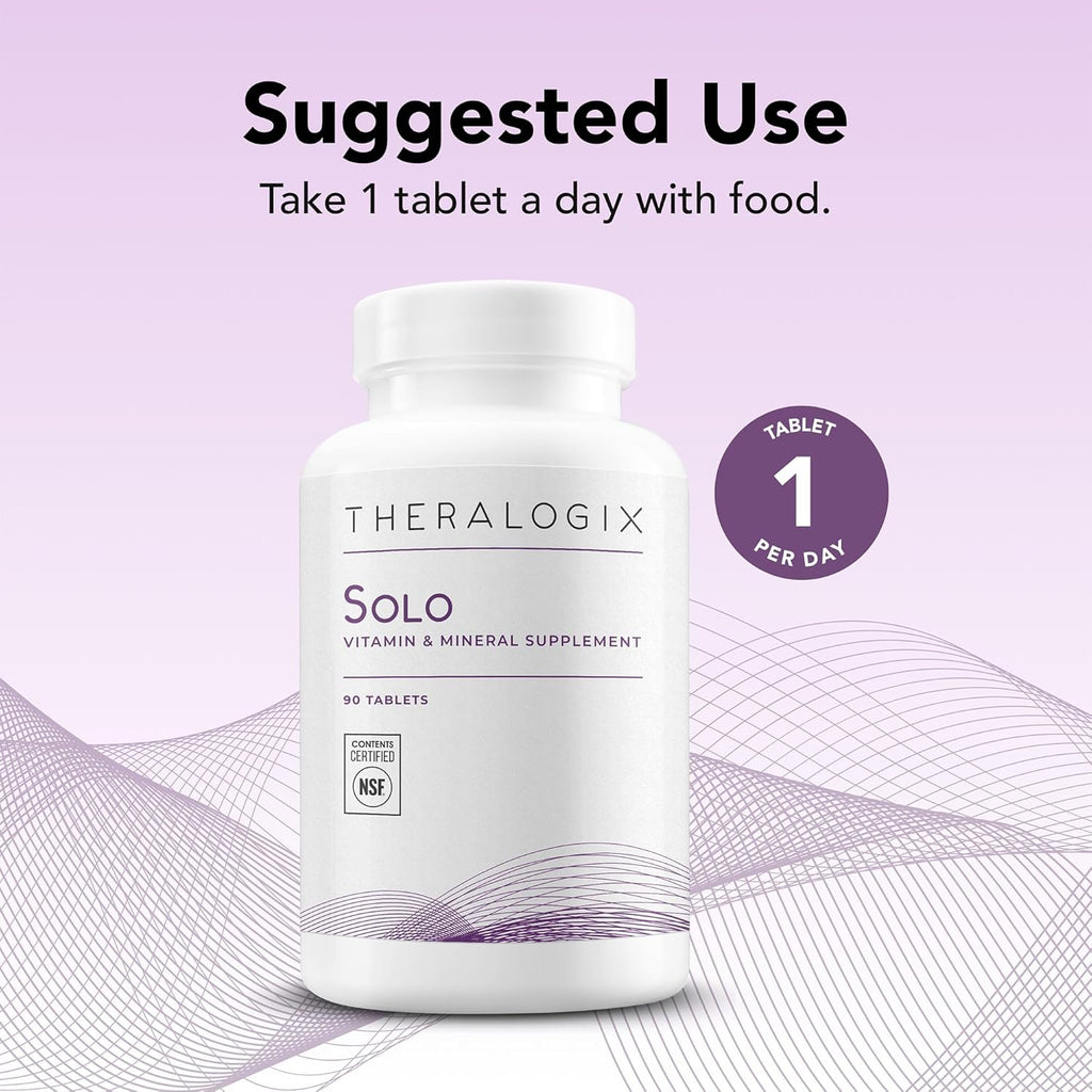 Theralogix Solo Multivitamin & Multimineral Supplement Without Iron - 90-Day Supply - Iron-Free Multivitamin - Support for Women & Men - Vitamin D3, Vitamin C & B Vitamins - NSF Certified - 90 Tablets