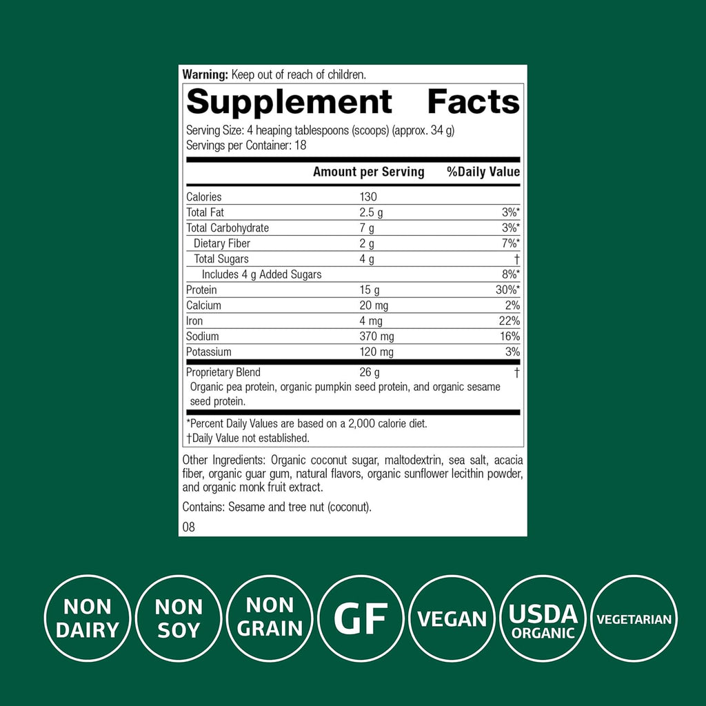 Standard Process Veg-E Complete Pro - Organic, Plant-Based Protein Powder for Muscle Building & Recovery - Supports Hair, Skin & Nails - Vegan & Gluten-Free - Vanilla, 18 Servings