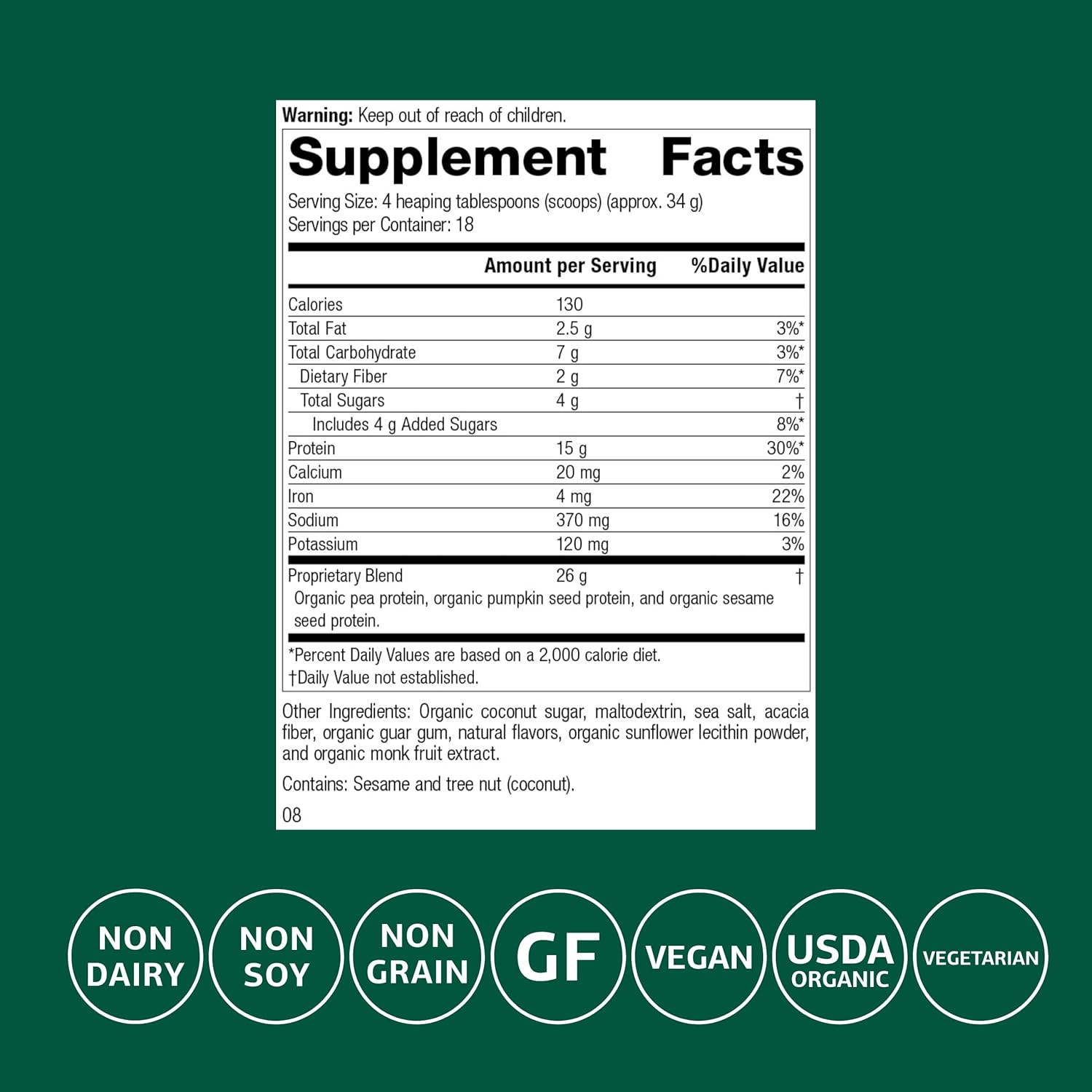 Standard Process Veg-E Complete Pro - Organic, Plant-Based Protein Powder for Muscle Building & Recovery - Supports Hair, Skin & Nails - Vegan & Gluten-Free - Vanilla, 18 Servings