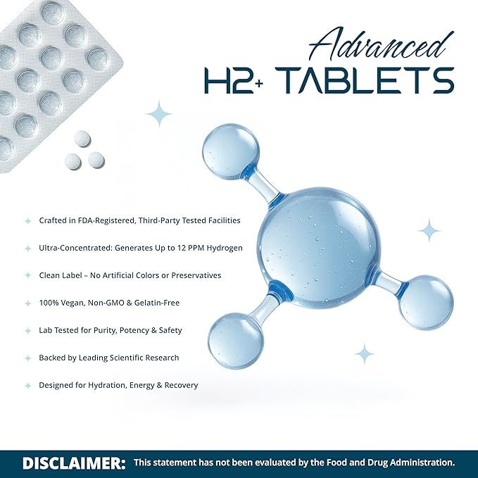 Molecular Hydrogen Tablets with Magnesium – 12 PPM Hydrogen Water Tablets for Drinking Water – Antioxidant Support for Cellular Energy, Recovery & Mental Clarity – Non-GMO, Unflavored (30 Tablets)