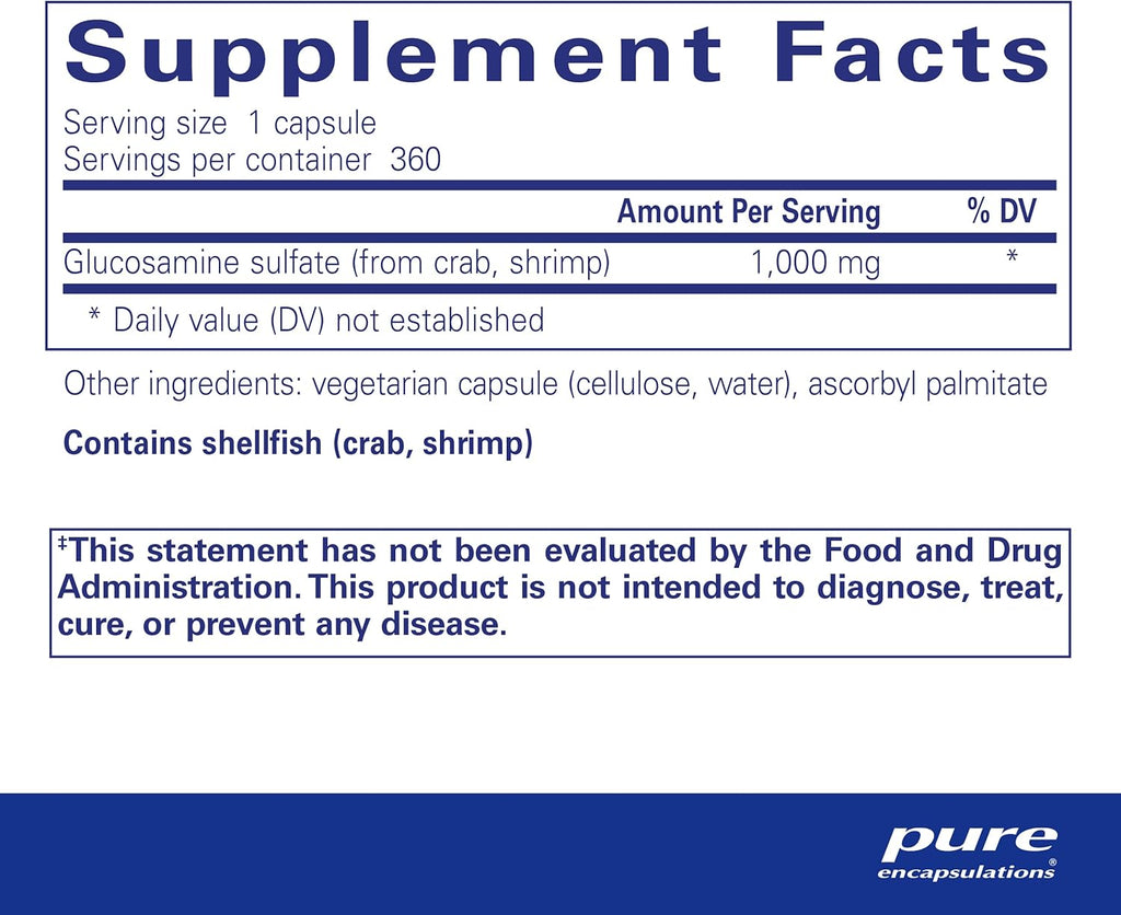 Pure Encapsulations Glucosamine Sulfate 1,000 mg | Supplement for Joint Support and Mobility, Cartilage Health, and Connective Tissue* | 360 Capsules