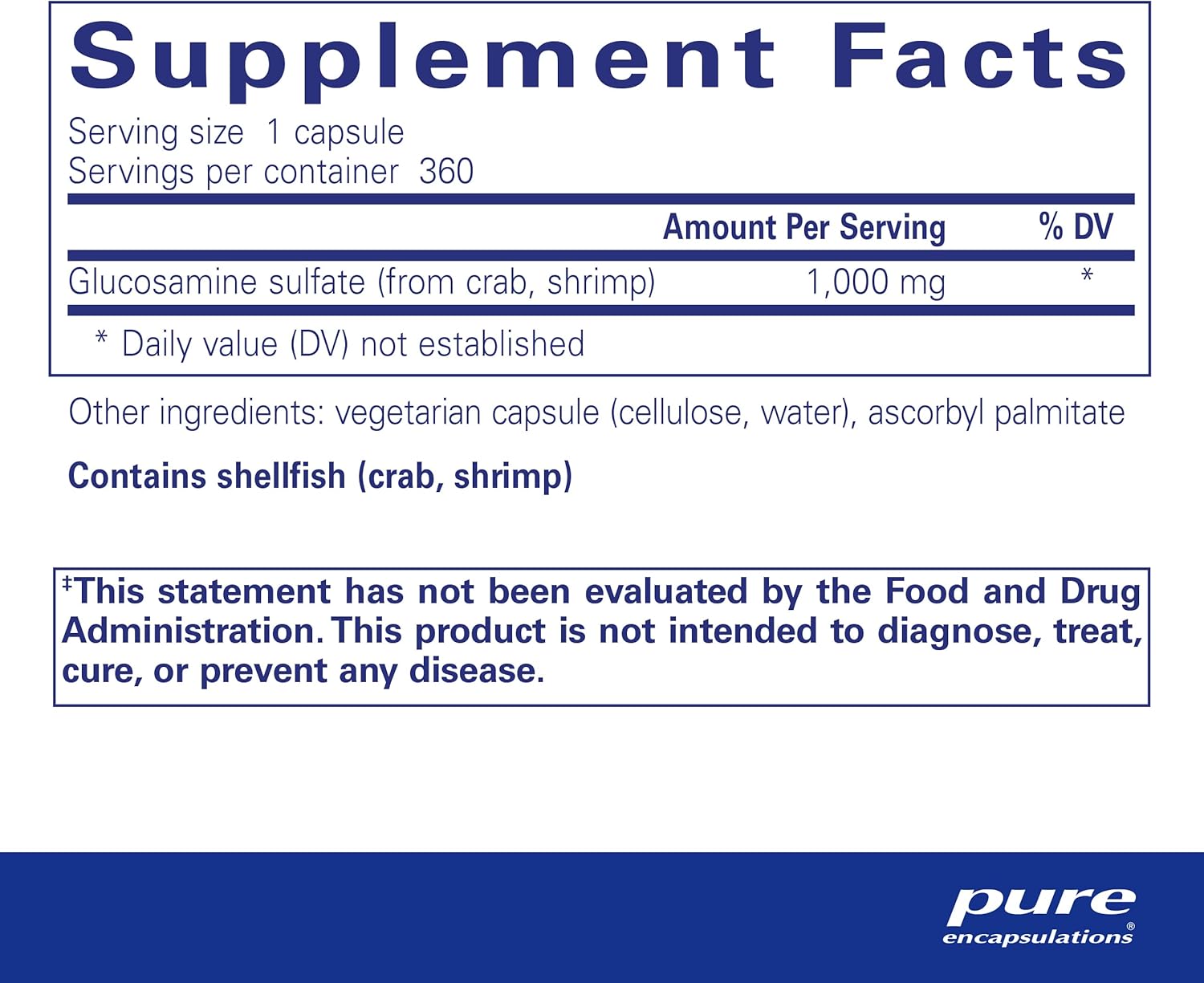 Pure Encapsulations Glucosamine Sulfate 1,000 mg | Supplement for Joint Support and Mobility, Cartilage Health, and Connective Tissue* | 360 Capsules