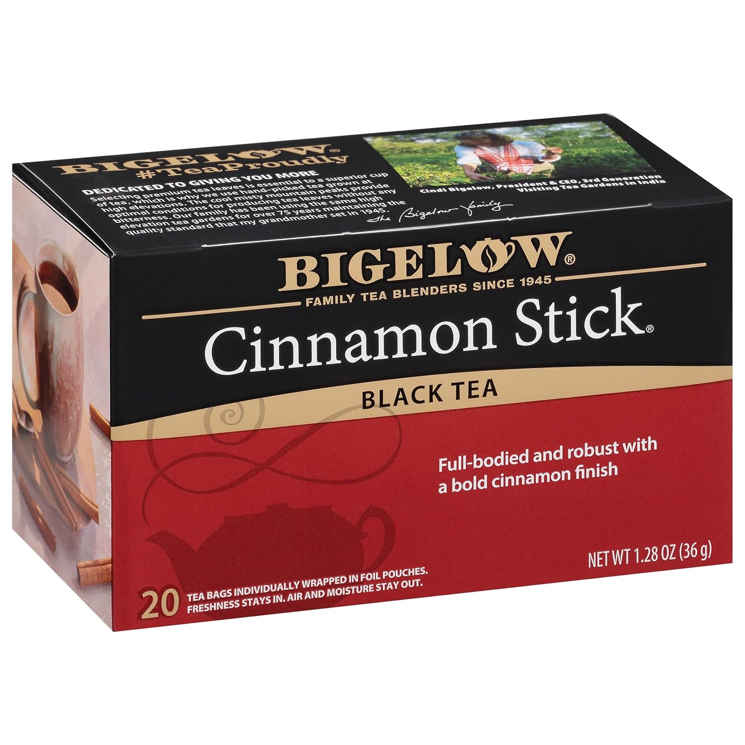 Bigelow Tea Cinnamon Stick Black Ceffeinated Bags, 20 Count, Pack of 6