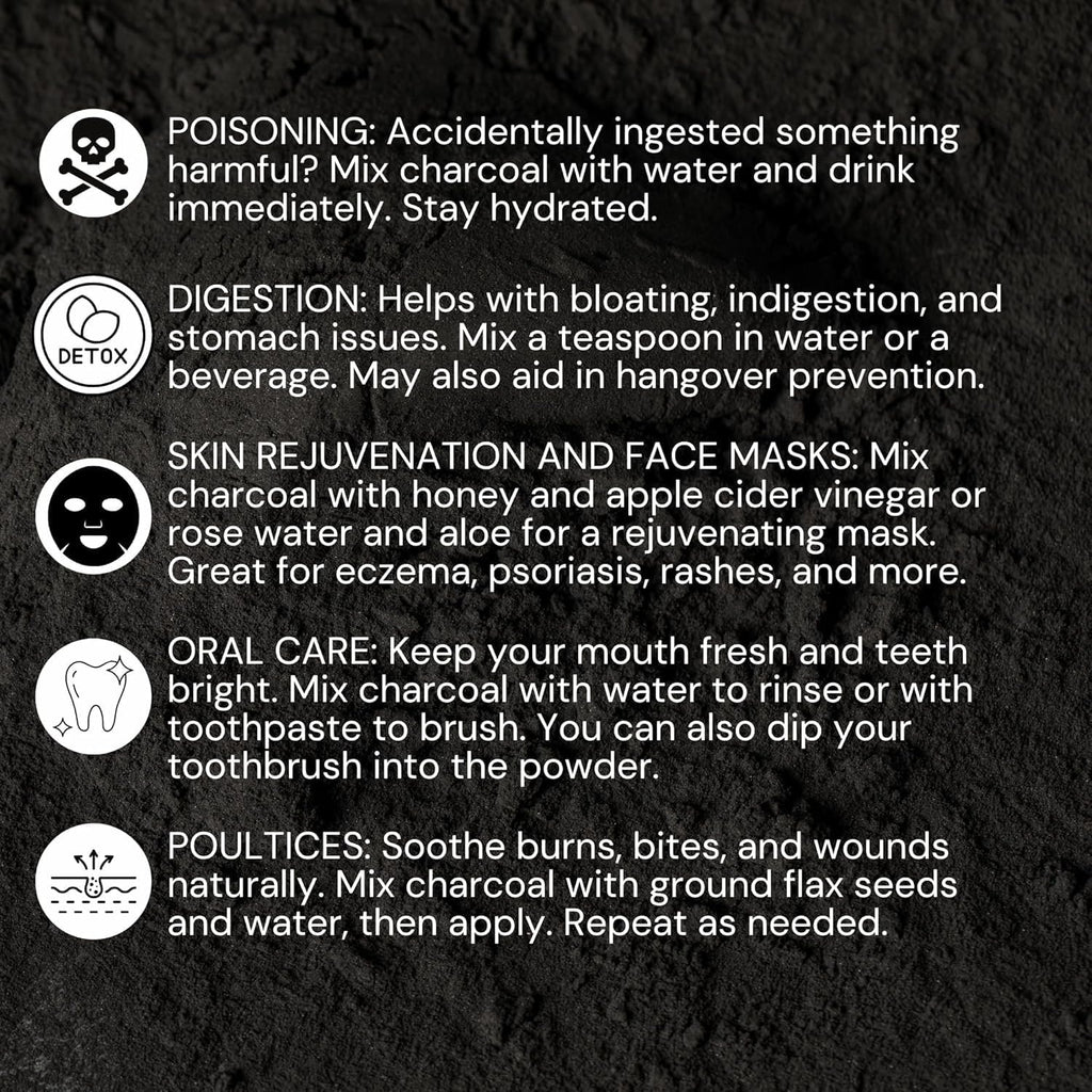 Organic Charcoal Powder Activated Charcoal Natural, Vegan, Organic, GMO Free - Large Bottle 25 oz Powder - 3pack