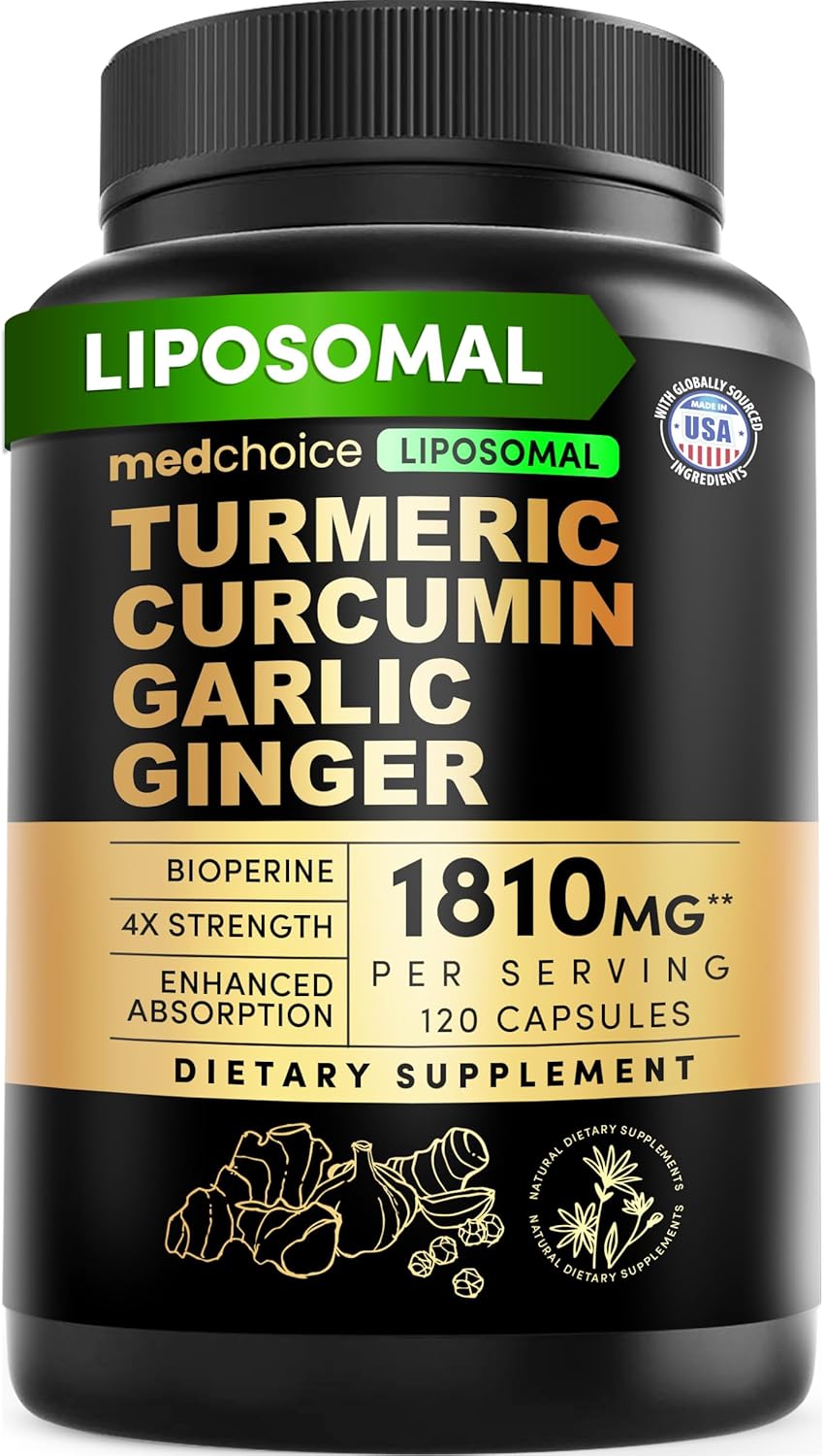 Liposomal Turmeric - High-Absorption Curcumin Supplements, Non-GMO Blend for Digestive Comfort & Daily Support - Organic Turmeric Supplement with Black Pepper (120ct, Pack of 1)