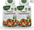 Organic Superfood Greens Fruits and Veggies Complex - Dietary Supplement with 14 Greens &14 Vegetables with Alfalfa Rich in Antioxidants Organic Ingredients Non-GMO (120 Count Pack of 2)