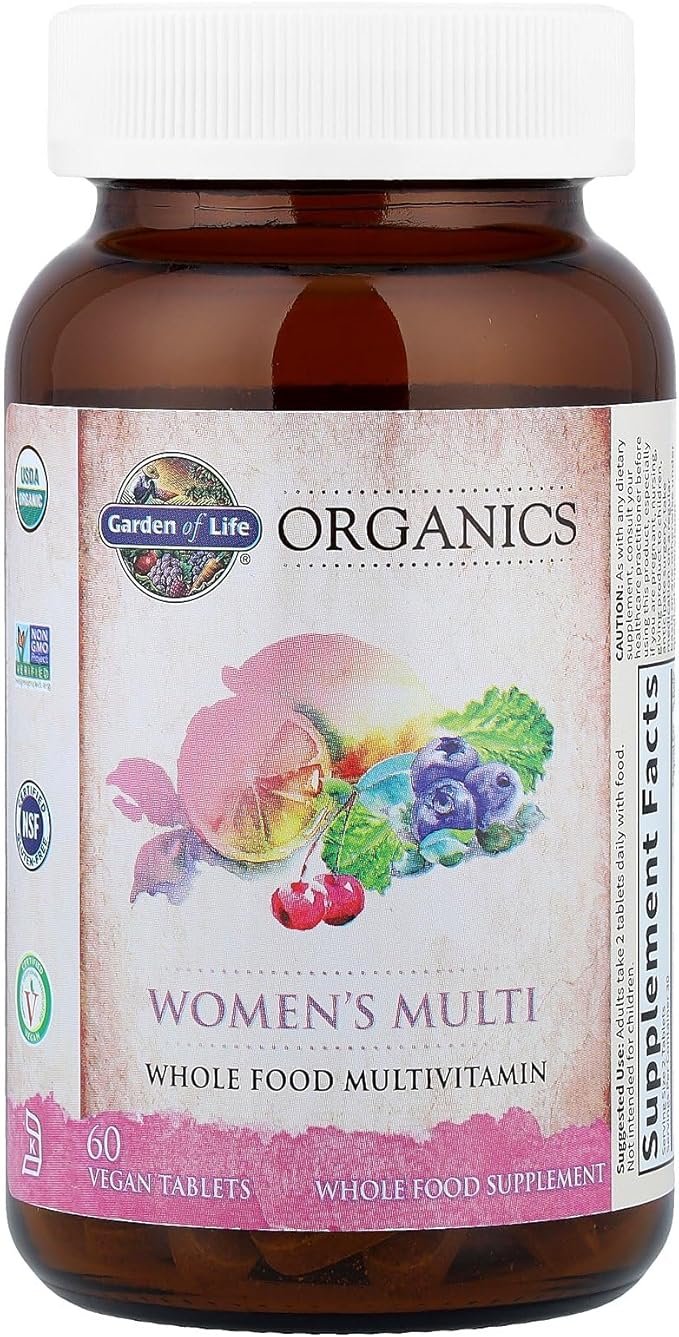 Garden of Life Organics Organic Multivitamin for Women - Womens Multi with Vitamin C, D, Folate, B6, B12, Biotin, Iron, Vegan Whole Food Vitamins for Women, Energy, Skin, Nails, 60 Tablets