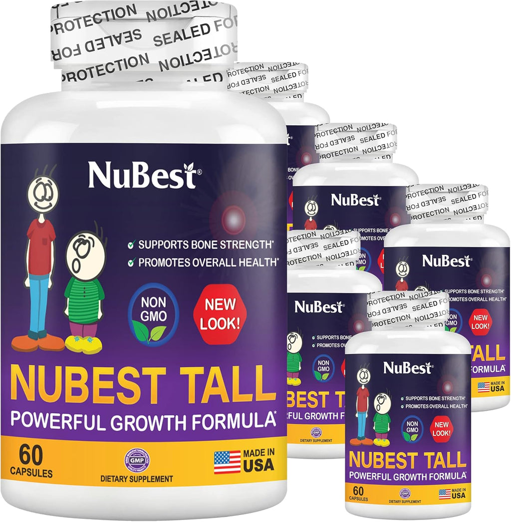 NuBest Tall, Bone Health Supplement - Grow Taller, Strength Increase Formula for Children (5+) & Teens Helps Maximum Bone Health with Calcium, Collagen & Herbs - 6 Pack
