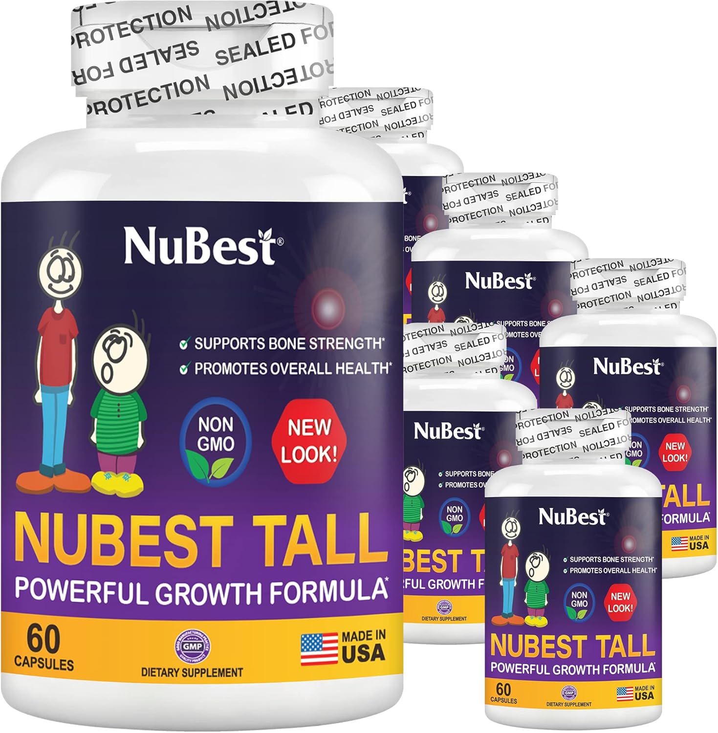 NuBest Tall, Bone Health Supplement - Grow Taller, Strength Increase Formula for Children (5+) & Teens Helps Maximum Bone Health with Calcium, Collagen & Herbs - 6 Pack
