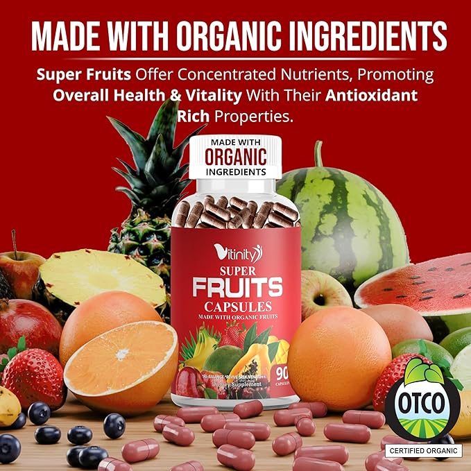 Made with Organic Fruits & Veggies Capsules-Superfood Vegetable Vitamin Supplement for Women & Men-Blend of Fruits and Greens for Daily Health.Fruits and Vegetables Supplements (30-Day Supply)