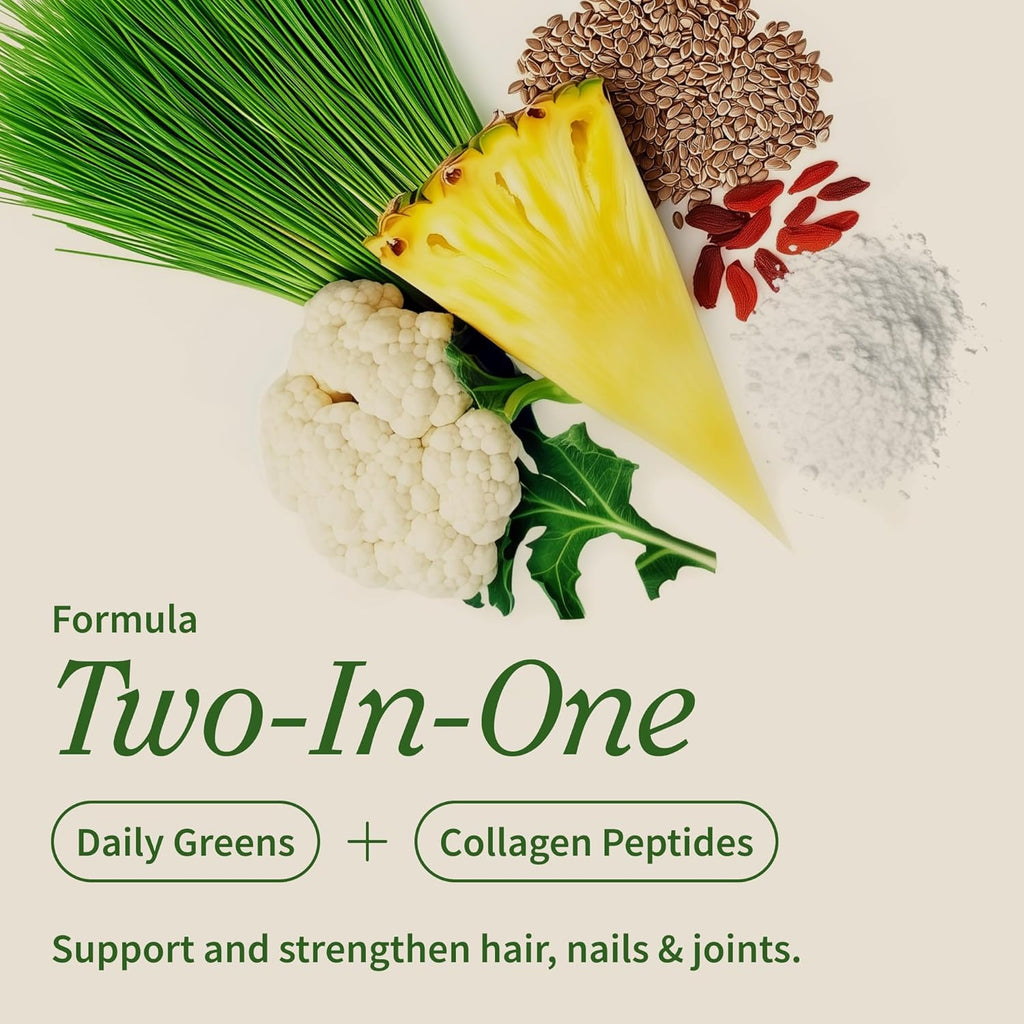 Snap Supplements Super Greens Powder with Collagen Peptides, 26 Fruits and Vegetables, Grass Fed, Non-GMO Daily Greens Superfood for Hair, Skin, Nails & Joint Support, 30 Servings