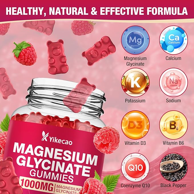 2 Pack Magnesium Glycinate Gummies 1000mg，Magnesium Gummies for Adults & Kids with L-Threonate, Magnesium Supplement for Relaxation, Calm, Sugar Free, Raspberry Flavor, 120 Count