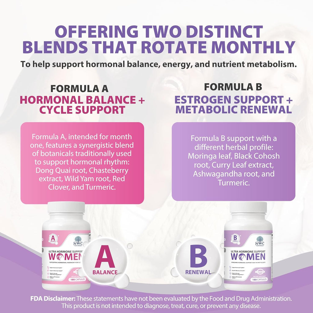 NWC Naturals Ultra-Hormone Support Combo, Hormone Harmony for Women & Rotating Hormone Balance for Women, 2-Pack (Formulas A + B, 360 Capsules) – Menopause & Cycle Support with B-Vitamins & Adaptogens