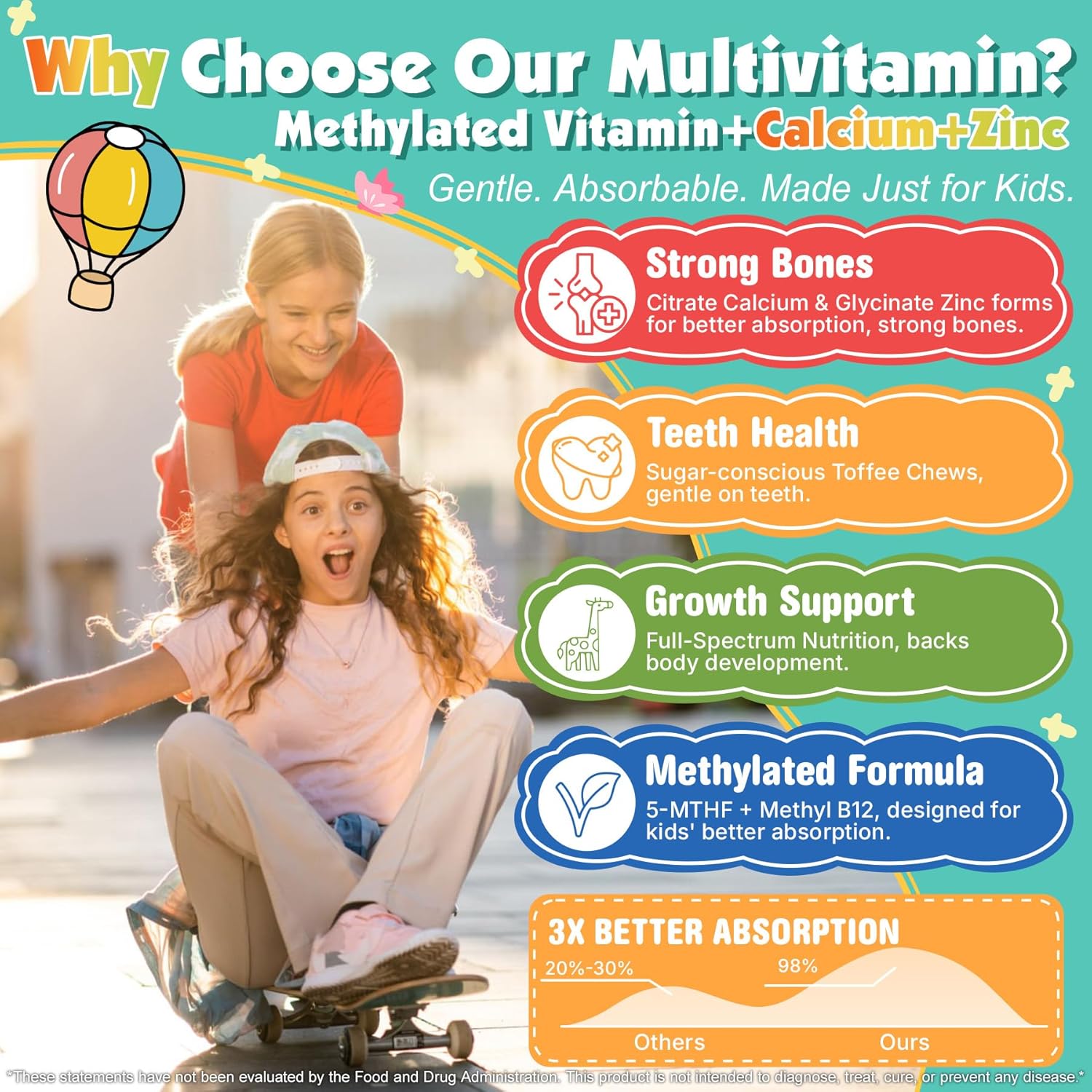 NEVISS Multivitamin for Kids Teen Soft Chews, Vitamin Gummies w/Omega 3 DHA, Calcium, Choline, Methyl B12 D3 K2 Folate & B Complex for Children's Brain, Bone, Immune and Healthy Growth, 60 Day Supply