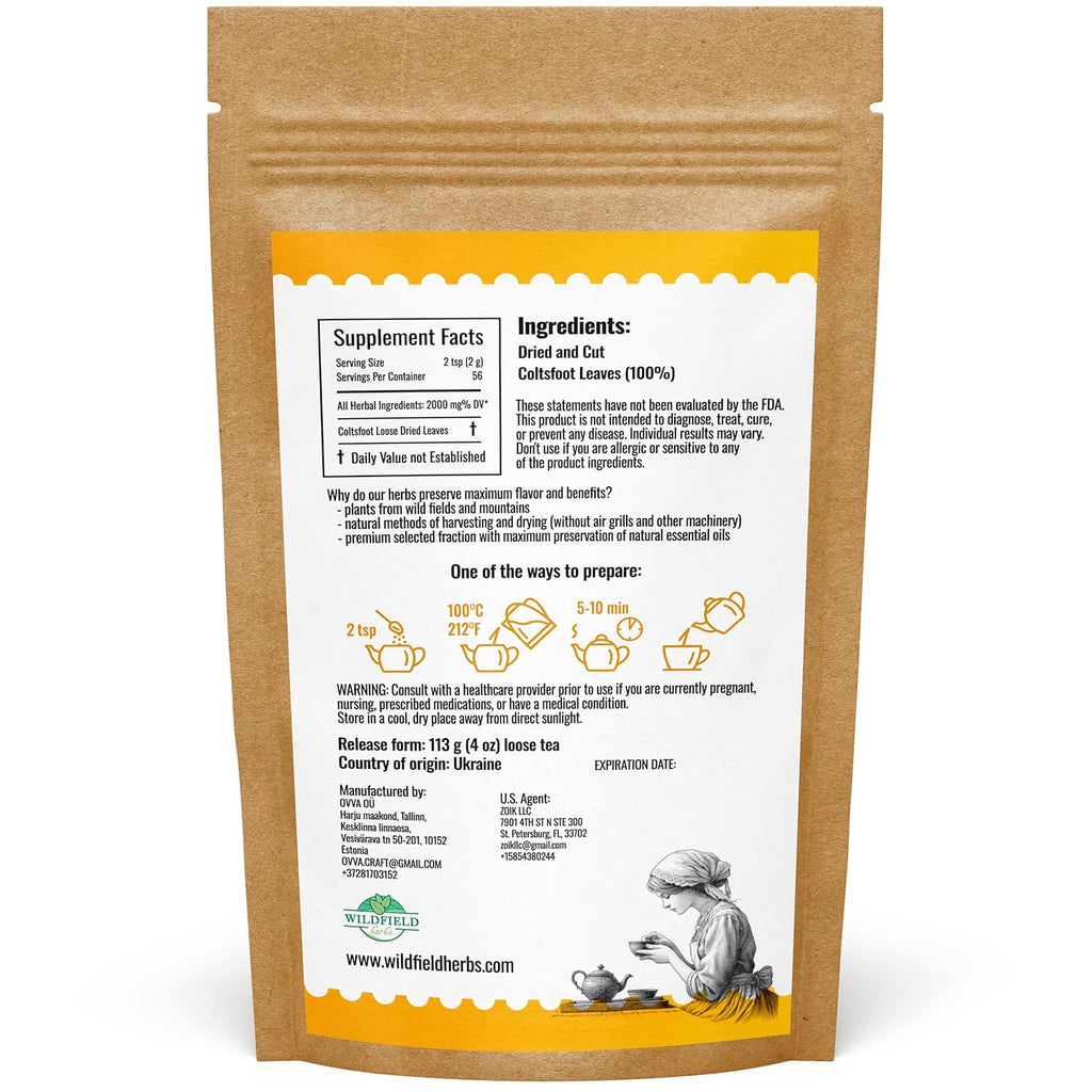 4 oz. Coltsfoot Herb Leaf Tea (Tussilago Farfara) - 113g Coltsfoot Leaf Herb Tea Uñ De Caballo