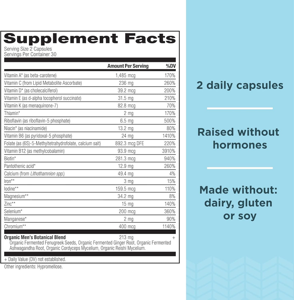 Ancient Nutrition Multivitamin for Men, Men's Fermented Multivitamin with Vitamin A, C, D, E, K, Zinc & Magnesium, Immune Support, Vegan, 60 Ct