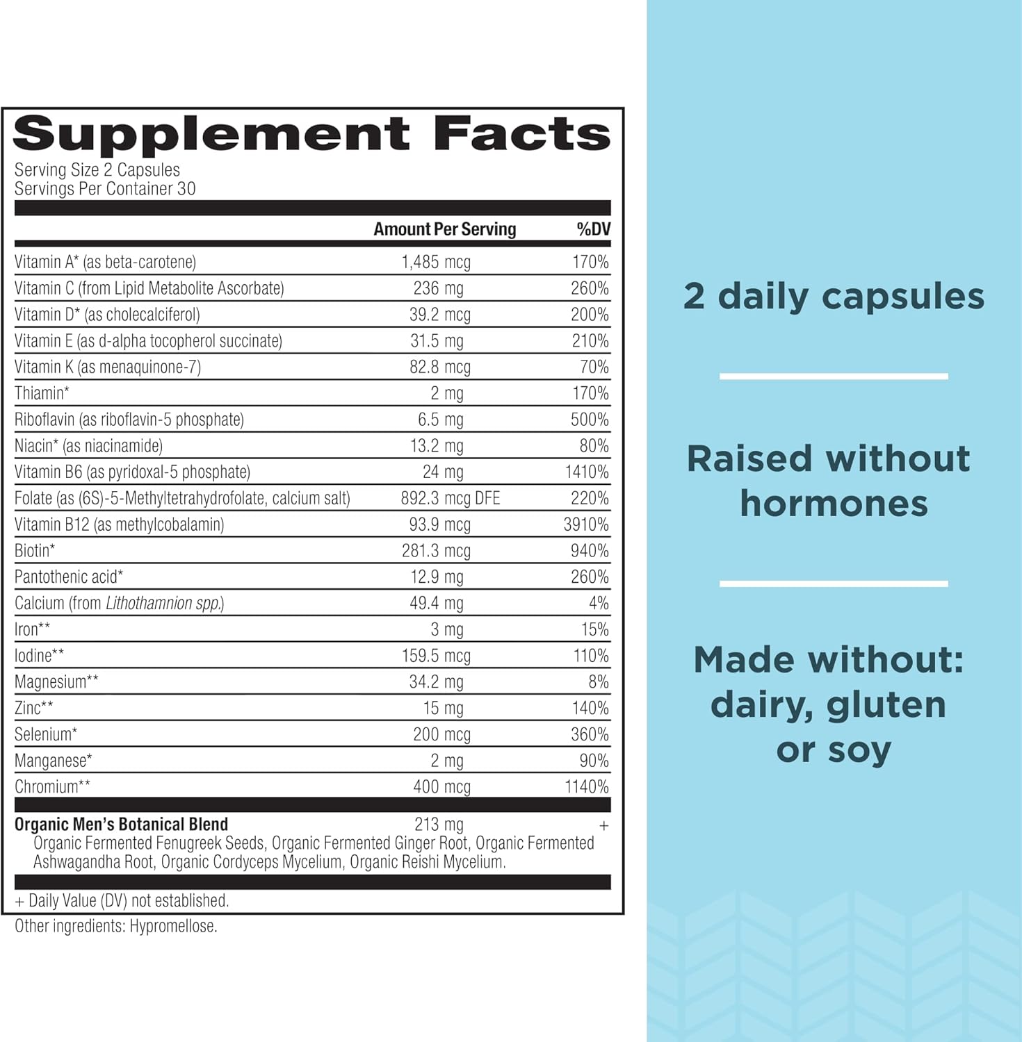 Ancient Nutrition Multivitamin for Men, Men's Fermented Multivitamin with Vitamin A, C, D, E, K, Zinc & Magnesium, Immune Support, Vegan, 60 Ct