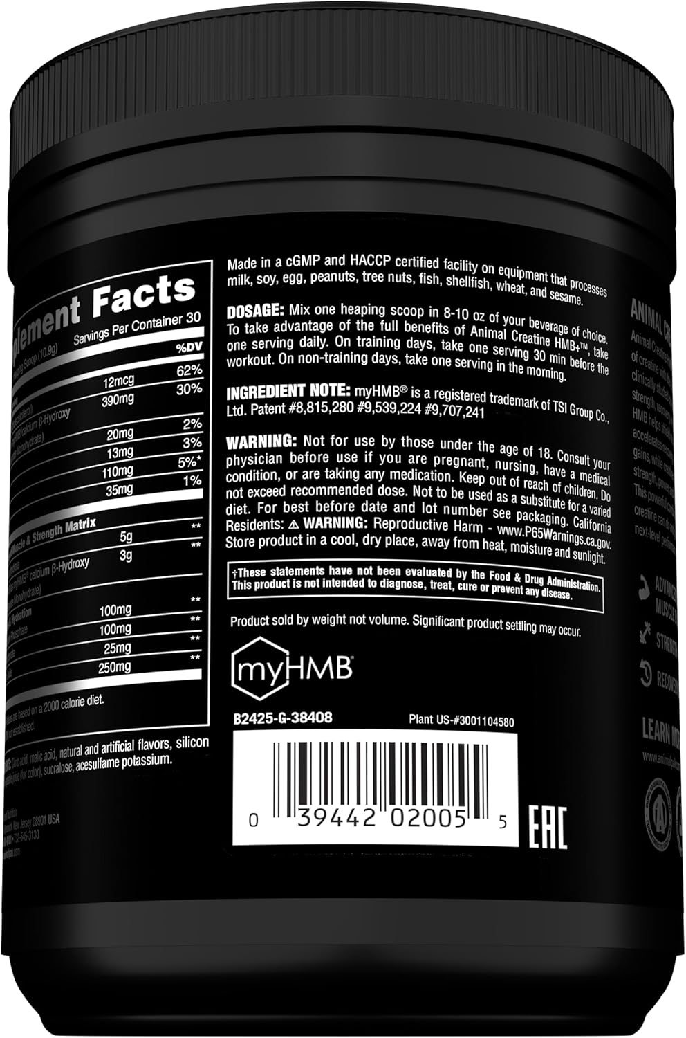 Animal Creatine HMB Powder – 5g Creatine + 3g myHMB with Electrolytes for Recovery & Daily Energy – Dragon Berry Flavor, 30 Servings