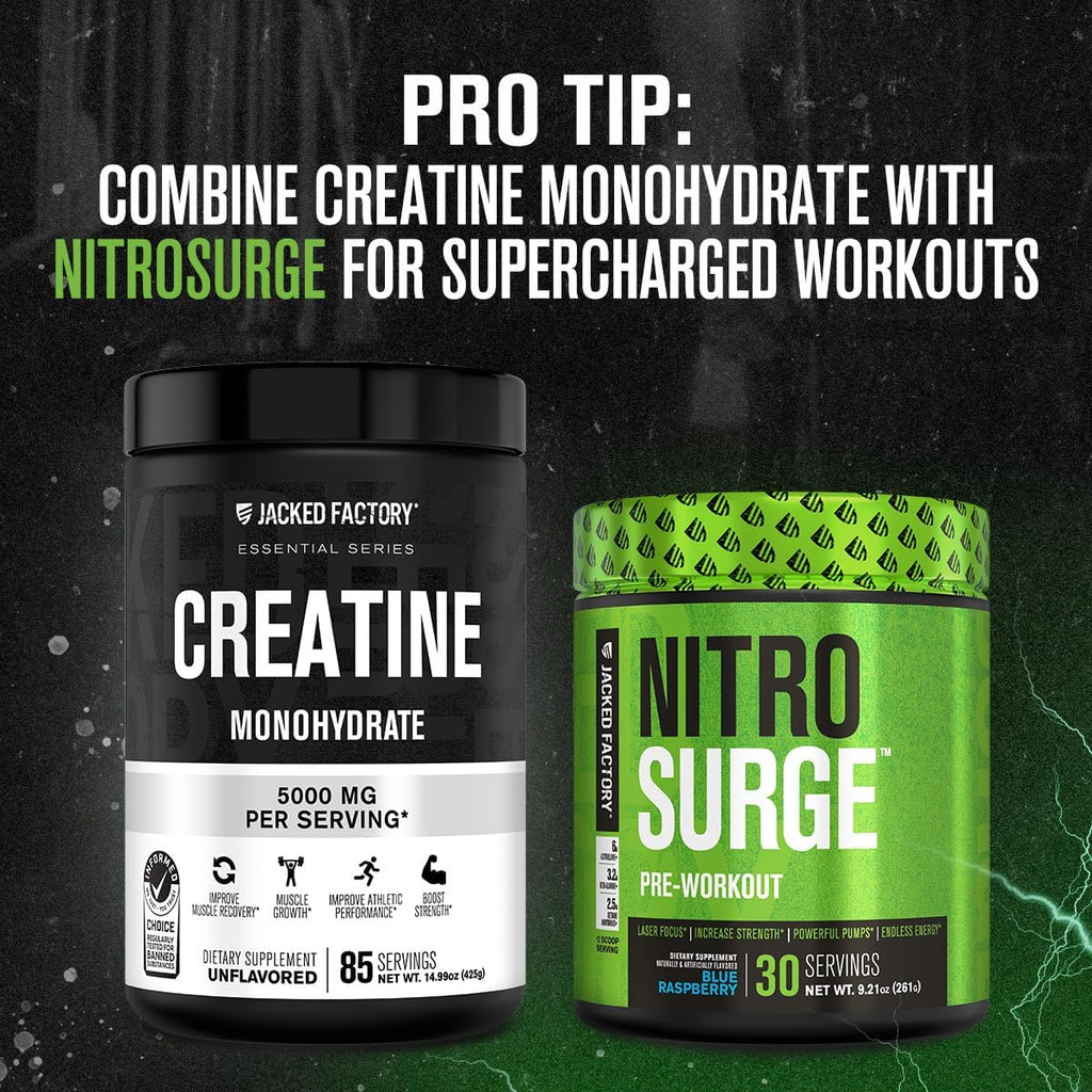 Jacked Factory Creatine Monohydrate Powder 425g - 5g Daily Creatine Supplement for Men and Women, Vegan-Friendly, Third-Party Tested - 85 Servings, Unflavored