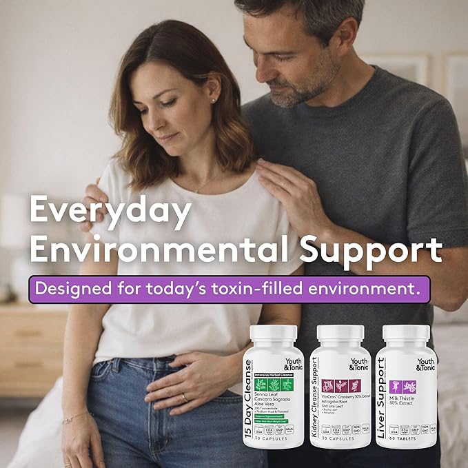 Youth & Tonic 3X Body Cleanse and Detox Pills for Women & Men with Liver, Kidney, Colon Supplements to Support Healthy Functions and for Loss of Unwanted Impurities and Metabolic Waste. 120 Capsules