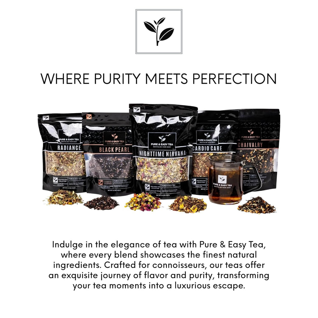 Pure And Easy Tea, EnduraBoost & Borosilicate Glass Brewing Mug, 100% Natural, Caffeinated, Premium Loose Leaf Tea Blend, 100g/3.54oz