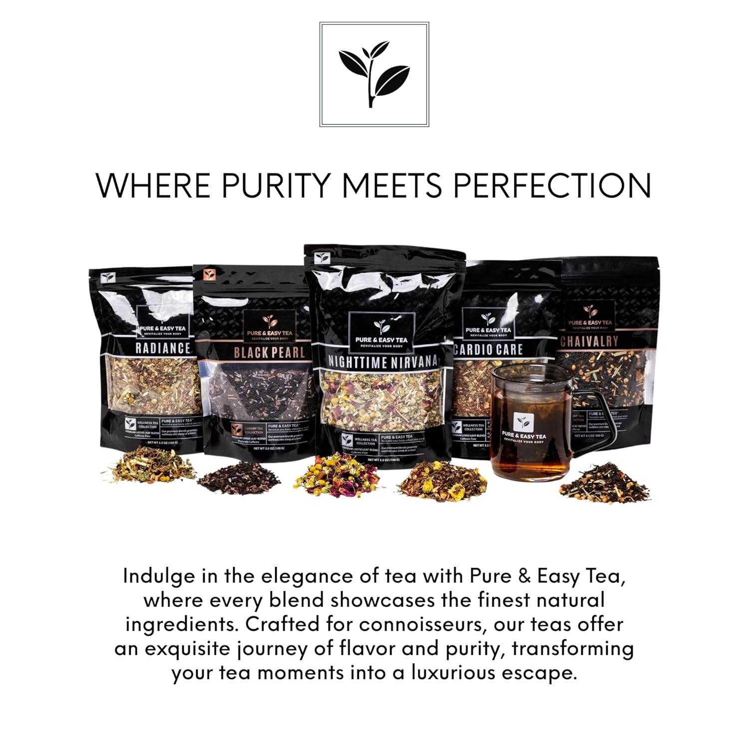 Pure And Easy Tea, Belly Bliss, Natural Detox & Bloating Relief Tea, 100% Natural Loose Leaf Slimming Blend with Yerba Mate, Dandelion Leaf, Caffeinated, 30-Day Supply, 100g
