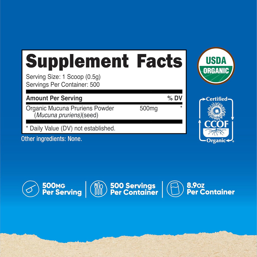 Nutricost Organic Mucuna Pruriens Powder (250 Grams) - Gluten Free, Non-GMO & Vegetarian Friendly