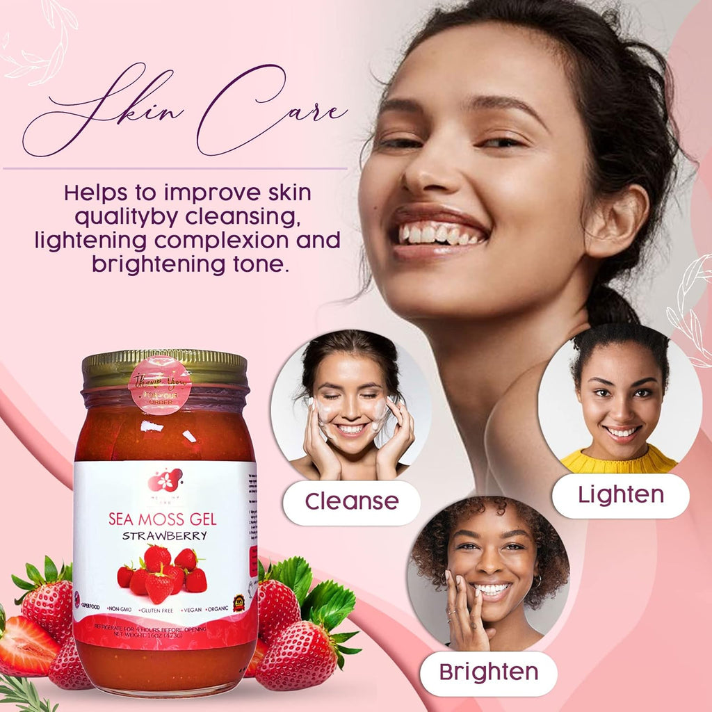 Healthy Herbs Sea Moss Gel (Strawberry) Wildcrafted from Jamaican St Lucia Gold Seamoss | Wild-Harvested Superfood with Over 90 Essential Vitamins & Minerals | Vegan, Non-GMO, US-Made (16 oz.)