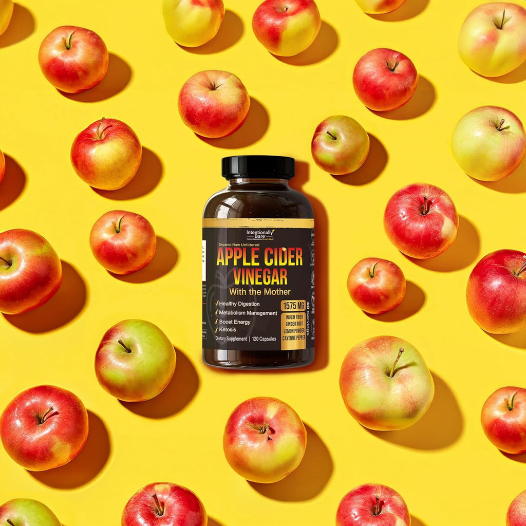 Intentionally Bare Apple Cider Vinegar with Mother Capsules - ACV Capsules with Ginger, Lemon, Cayenne and Inulin - Keto Friendly and Gluten Free for Energy, Immunity and Gut Health - 120 Capsules