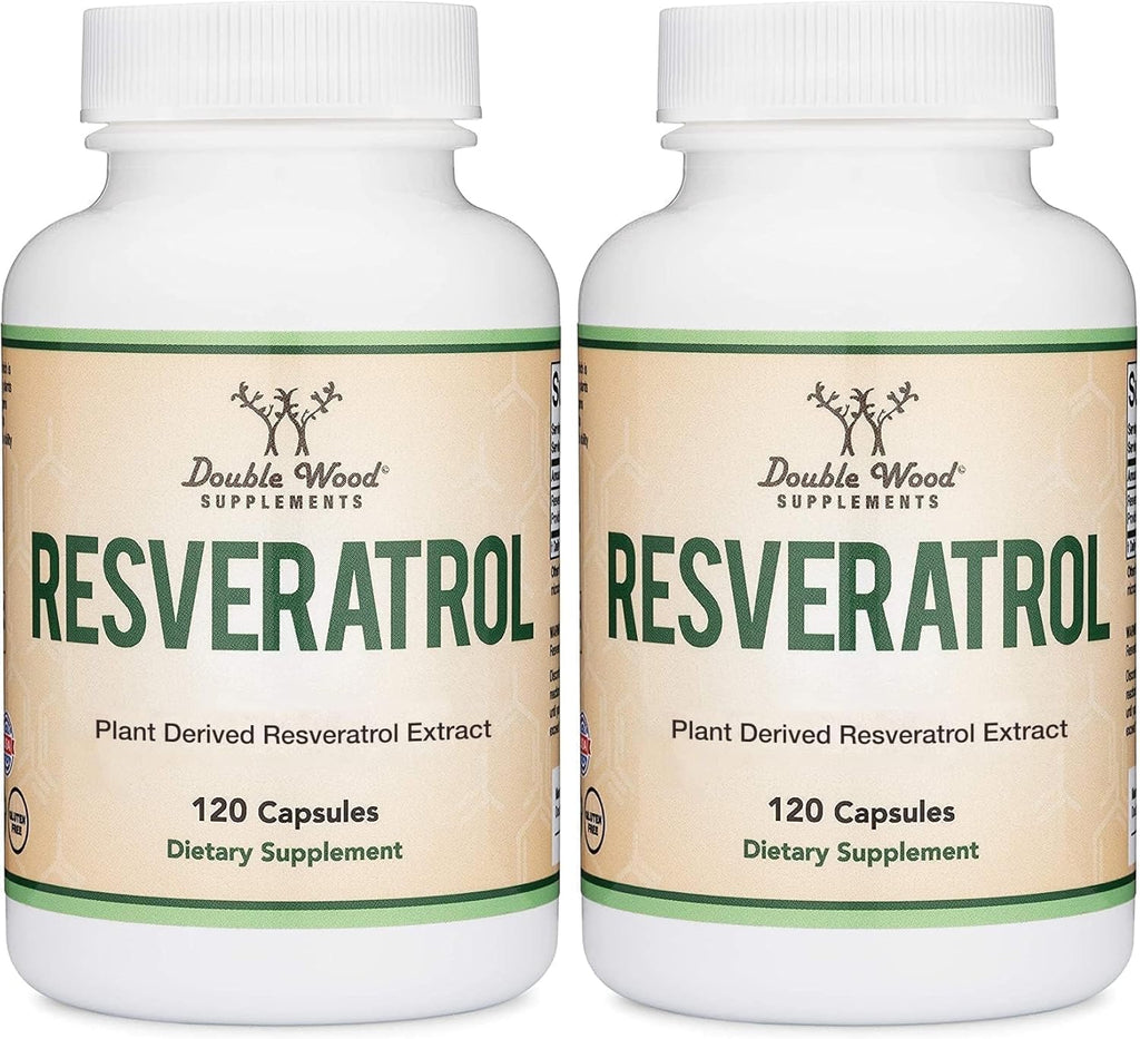 Resveratrol Supplement 500mg Per Serving, 120 Capsules (Resveratrol Polygonum Root Extract Providing 50% Trans Resveratrol) Healthy Aging Support by Double Wood (Pack of 2)