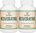 Resveratrol Supplement 500mg Per Serving, 120 Capsules (Resveratrol Polygonum Root Extract Providing 50% Trans Resveratrol) Healthy Aging Support by Double Wood (Pack of 2)