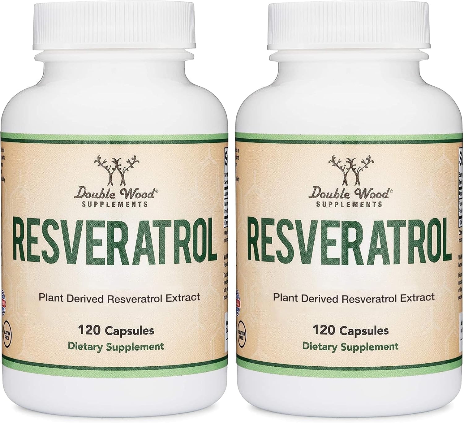 Resveratrol Supplement 500mg Per Serving, 120 Capsules (Resveratrol Polygonum Root Extract Providing 50% Trans Resveratrol) Healthy Aging Support by Double Wood (Pack of 2)