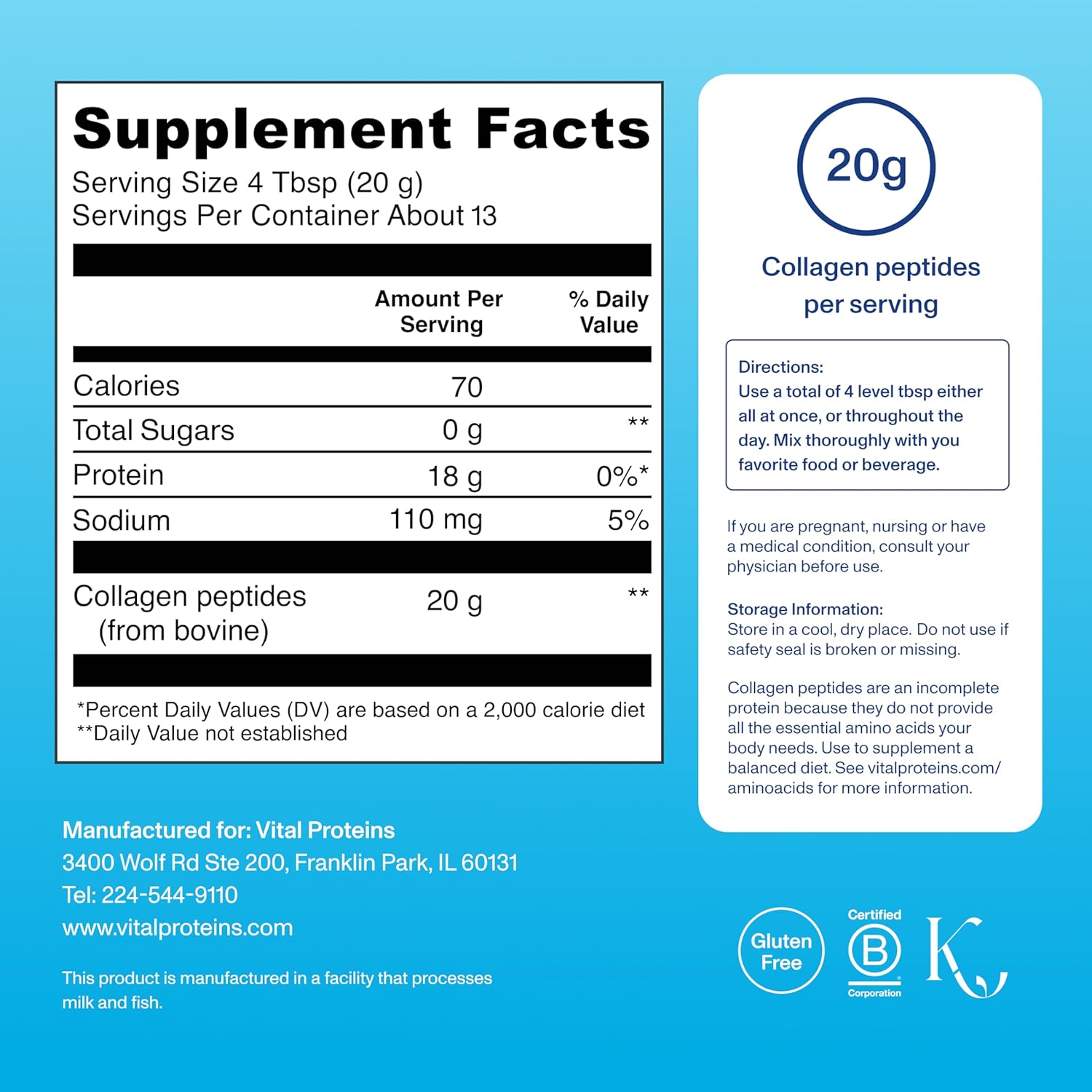 Vital Proteins Collagen Peptides Powder - Supports Hair, Nail, Skin, Bone & Joint Health, Unflavored, Collagen Protein 9.33 OZ