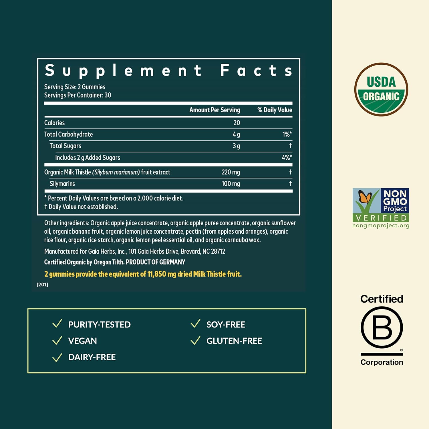 Gaia Herbs Milk Thistle Gummies - Herbal Supplement with Antioxidant Properties for Liver Health & Liver Detox - Lemon Flavored - 60 Vegan Gummies