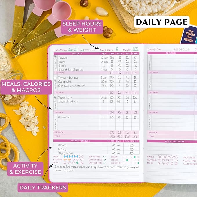 Legend Wellness Planner & Food Journal Pocket – Daily Diet & Health Journal with Weight Loss, Measurement & Exercise Trackers – Lifestyle & Nutrition Diary – Lasts 6 Months, 3.9x6.3″ – Hot Pink